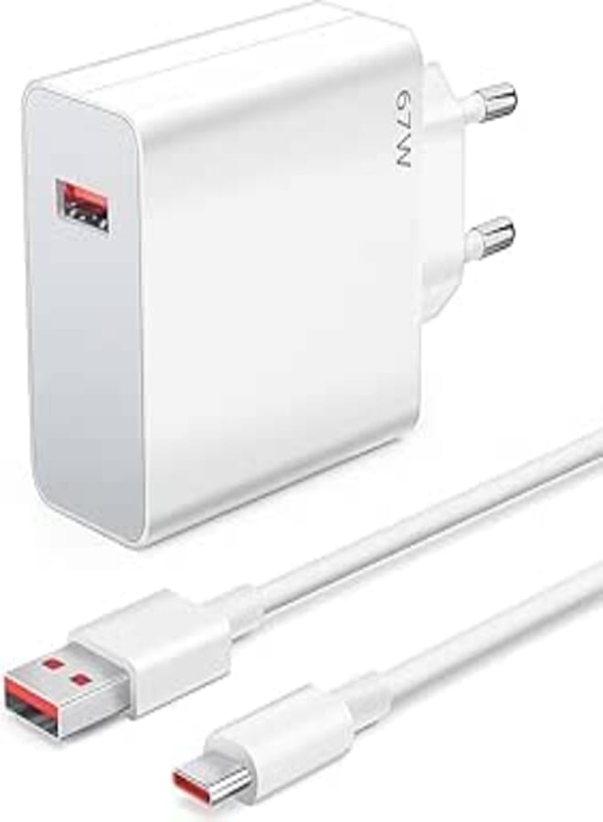 Dual Charger 67W USB Port with C Cable - White